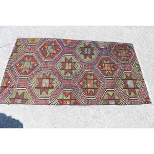 Tapis vintage 2,9x5,2 pieds, tapis turc d'appoint, tapis oriental en laine rouge - Product Image 3