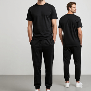 ชุดกีฬาสองชิ้นสำหรับผู้ชายชุดวิ่งออกกำลังกายกางเกงวิ่งออกกำลังกายพิมพ์ลายพลอยเทียม - Product Image 3