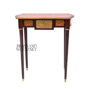 Mesa Auxiliar de Madera de Caoba de Lujo con Incrustaciones Florales y Detalles Ornamentales de Latón Dorado para Decoración Clásica de Esquinas del Hogar - Product Image 1