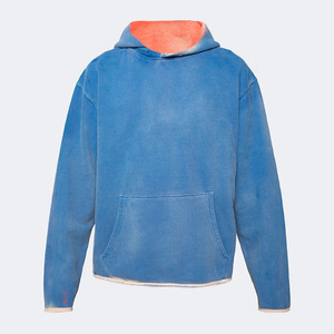 Sweat à capuche décontracté pour homme, effet délavé, en polaire, avec poches, mélange polyester/coton, coupe-vent, écologique, haute qualité, faible MOQ, marque privée - Product Image 3