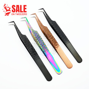 Luxury Stock Fiber Tip Lash Tweezers Pointy Base Volume Fans Eyelash Extensions Tweezer Custom Box Individual Diamond Grip - Product Image 1