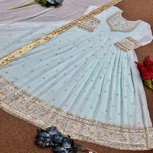 El último diseñador Heavy Faux Georgette bordado secuencia trabajo Anarkali Vestido por FabZone - Product Image 4