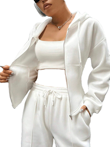 Ensemble de survêtement en deux pièces avec logo personnalisé, sweat-shirt à fermeture éclair et pantalon de jogging, ensembles tricotés pour femmes - Product Image 2