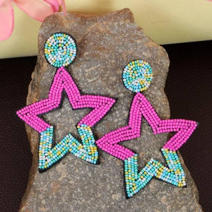 Pendientes de cuentas redondos hechos a mano para mujer, joyería colgante Bohemia colorida, accesorio de moda de declaración ligera, regalo - Product Image 5