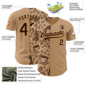 Authentic Style New Brown Old Gold <b>3D</b> Pattern Baseball Jersey International Coffee Day Design <b>Printed</b> Sportswear Softball - Product Image 2