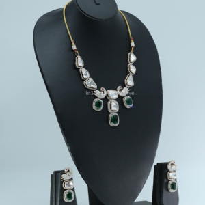 Juego de collar de diamantes cultivados en laboratorio de oro blanco de 14kt y piedras preciosas Polki de alta moda, pieza llamativa para bodas y regalos de mujer - Product Image 4