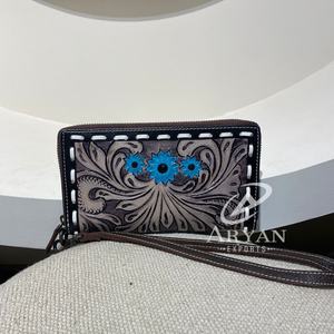 New Arrival Hand Tooled Carving Clutch Women <b>Wallet</b> Stylish Flower Multi Uses Hand Tooled <b>Wallet</b> Vintage Clutch - Product Image 1