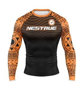 Rashguard unisexe personnalisé OEM, impression numérique, anti-UV UPF50, compression, écologique, 100% polyester, manches longues, vêtements de BJJ, équipement de MMA - Product Image 2