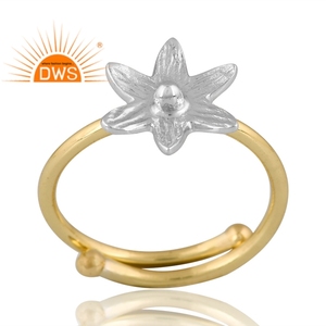 Bague fleur en laiton plaqué or 18 carats design vintage Demi bijoux fins pour femme cadeau pour elle - Product Image 1