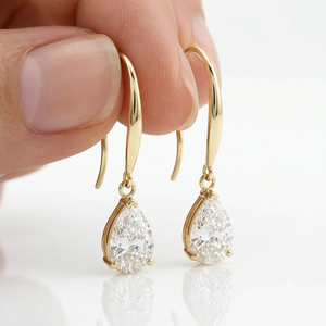 18K Yellow Gold Pear Cut <b>Dangle</b> <b>Earrings</b> Lab Grown Filled <b>Diamond</b> IGI Certified Women's Classic Style Everyday Wear Jewelry - Product Image 3