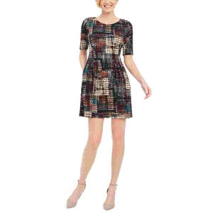 Abito a trapezio da donna in plaid viola, taglie XS-XL, lunghezza al ginocchio, elegante e alla moda per occasioni diurne, lavabile, naturale - Product Image 1