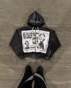 Conjunto Deportivo Bordado Vintage de Alta Calidad con Logotipo Personalizado, Sudadera con Capucha y Cremallera con Cordón Ajustable y Pantalones Deportivos Holgados, Fabricante - Product Image 3