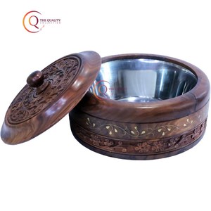 Casserole de chapati ronde en bois faite à la main Boîte de chapati de table élégante Conteneur de chapati classique de luxe pour la vente en gros - Product Image 2