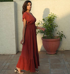 ชุดคาฟตันแขนสั้นโบฮีเมียนสีพื้นใส่ไปปาร์ตี้ฤดูร้อน - Product Image 4