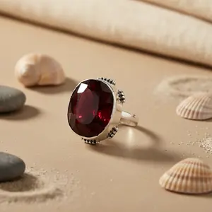 Anillo de Plata 925 con Rubí para Mujer, Chapado en Rodio con Incrustaciones de Circonita, Material de Platino, Joyería con Piedras Preciosas para Bodas - Product Image 2