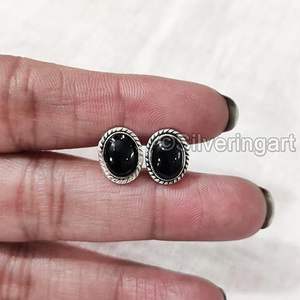 Women's Stud Earring Natural Black Obsidian Gemstone <b>valentine</b> Christmas <b>Gift</b> Handmade Jewelry 925 Sterling Silver Stud Earring - Product Image 1