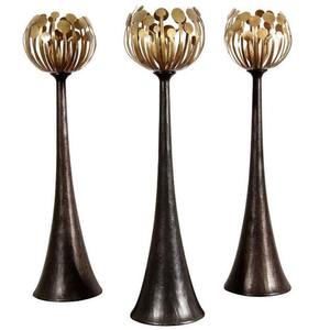 Porte-bougie en métal sur pied haut, support à bougie décoratif de luxe, couleur naturelle, porte-bougie fait à la main, lanternes et bougies - Product Image 5