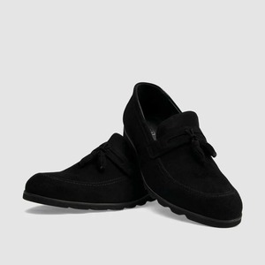 Mocasines de terciopelo negro con suela de cuña ligera Zapatos planos de cuero genuino de alta calidad para hombre Zapatos casuales de moda para hombre - Product Image 2