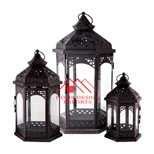 Juego de 3 faroles de vela de hierro para decoración de suelo 2024 último diseño FAROL DE VELA forjada de hierro para decoraciones de interior y exterior - Product Image 2