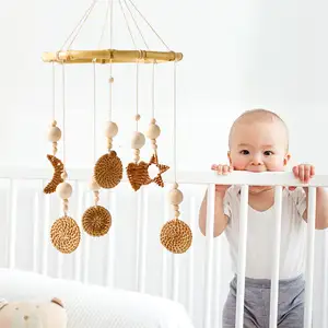 Mobiles hanging asılı cep özelleştirilebilir tasarım için en kaliteli rattan bebek dönence askı kreş yatak odası dekoru
