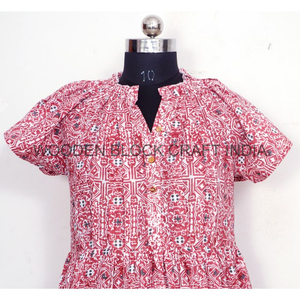 Robes d'été décontractées en coton écologique pour femmes, imprimées à la main, coupe midi moulante, col en V, motif floral, pour soirée, avec poches - Product Image 4