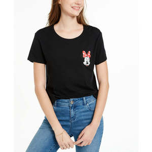 T-shirt Disney Minnie Mouse per bambini, in cotone traspirante, stile casual coreano, taglia unica, vestibilità ampia, versione nera - Product Image 1