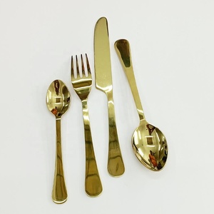 Royal Design Flat Handle Round End Stainless Steel Cutlery Set PVD Shiny Gold Polished <b>Dishwasher</b> and Food Safe - Product Image 2