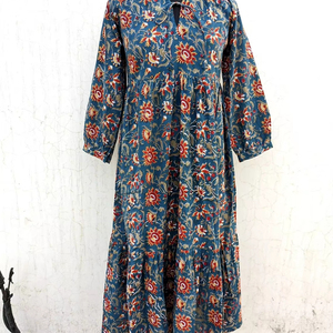 Collection Automne Robe Maxi à Motif Uni Imprimée à la Main Tuniques Indiennes Méthode de Tissage Non-tissé Robe Maxi à Imprimé Floral - Product Image 1