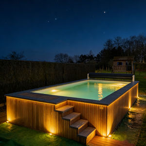 Piscine en fibre de verre durable, terrasse en bois, mosaïque pour l'extérieur, utilisation familiale et pour enfants, personnalisable, garantie 30 ans - Product Image 3