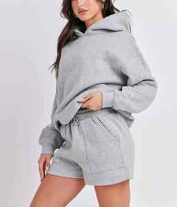 Conjunto de 2 Piezas para Mujer, Sudadera con Capucha y Pantalones Cortos, Corte Regular, 100% Algodón, Ropa Urbana Personalizada de Hip Hop, OEM/ODM - Product Image 3