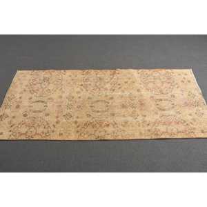 2.5x5.7 ft Rug, Turkish Rug, Vintage <b>Brown</b> <b>Wool</b> Bordered Rug - Product Image 2