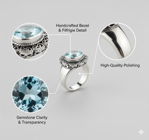 Wholesale 925 Sterling <b>Silver</b> Wedding Engagement Jewelry Fine <b>Rings</b> with Blue Topaz & Quartz Gemstone Classic Design - Product Image 4