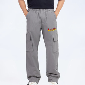 กางเกงวอร์มผู้ชายผ้าคอตตอน100% มีกระเป๋า6กระเป๋าสีเทาล้วนพิมพ์โลโก้ DTF ออกแบบได้ตามต้องการ - Product Image 1
