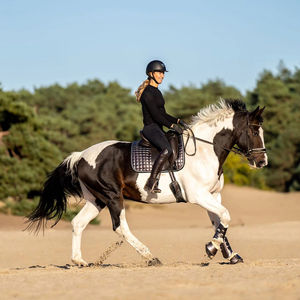 Produits équestres : Ensemble de tapis de selle en mousse satinée de haute qualité pour dressage, respirant, avec bonnet d'oreille en crochet à paillettes, et bandages de polo pour chevaux - Product Image 6