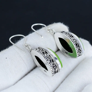 Boucles d'oreilles en argent sterling 925 en forme de marquise en forme de turquoise verte, cadeau fait main pour l'amour, vente en gros au prix d'usine - Product Image 4
