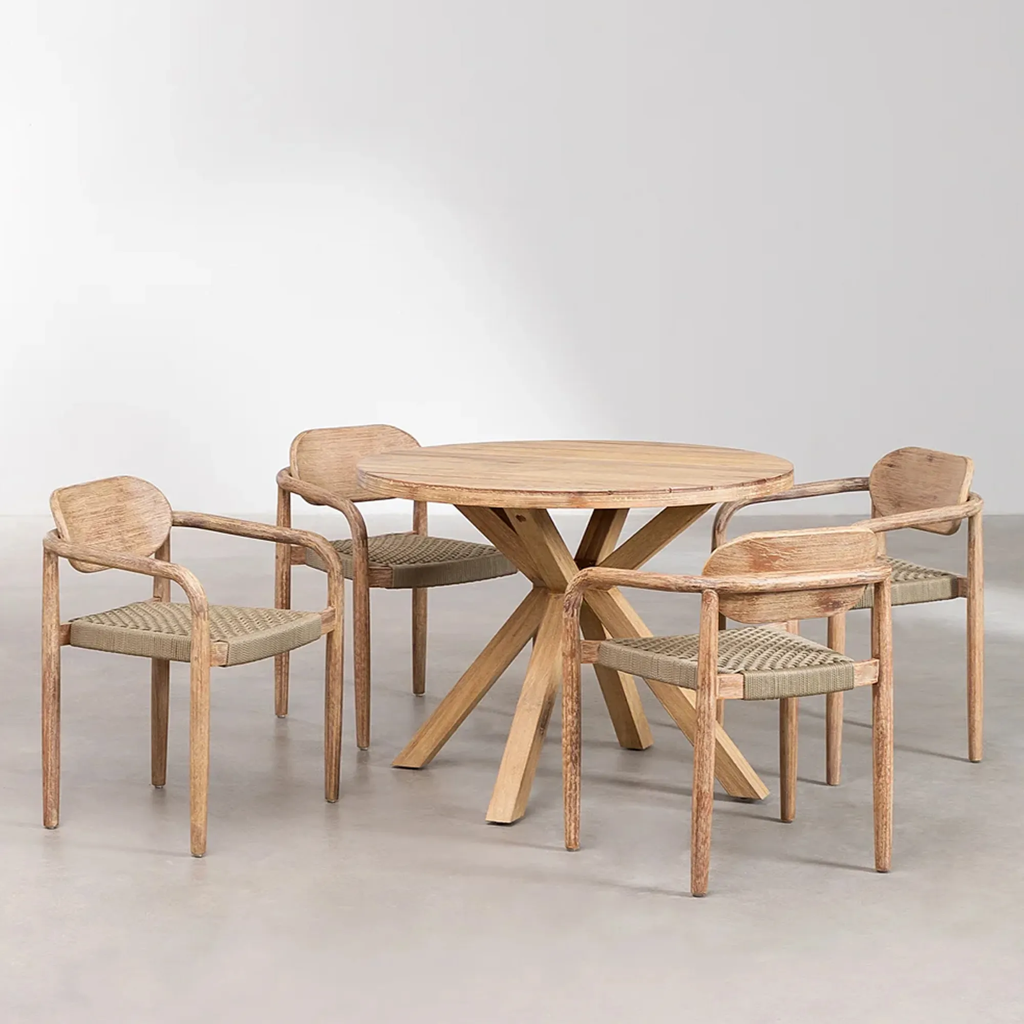 Mesa de comedor redonda Juego de jardín de mesa de madera con 4 Sillas-Alden