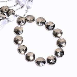 ลูกปัดอัญมณีทรงเหรียญทำจากแร่ไพไรต์ธรรมชาติลูกปัดหลุมขนาดใหญ่10มม. สำหรับการทำเครื่องประดับจากผู้ผลิตอินเดีย - Product Image 2