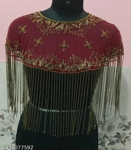 Cape pour dames élégantes perles bourgogne brodées antistatique caractéristique décoration en cristal pour soirée style de robe de club - Product Image 3