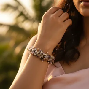Women's Luxury Sterling <b>Silver</b> 925 <b>Beaded</b> Multi-Stone Crystal Wedding <b>Bracelet</b> <b>Silver</b> 0.5g ART PALACE - Product Image 2