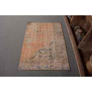 Vintage Turkish <b>Rug</b> 2.5 X 3.5ft Orange Blue Patchwork Design Classic Large Area Wool Area <b>Rug</b> for <b>Hallway</b> Room 4m Latex Backed - Product Image 1