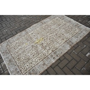 Vintage Accent Rug 3.8x6.2 ft (115x188 cm), Turkish <b>Brown</b> Striped <b>Wool</b> Rug - Product Image 2