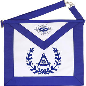 Masonic Regalia Past Master Delantal Oro Bordado Con Collar De Cadena Respaldo De Terciopelo Azul - Product Image 4