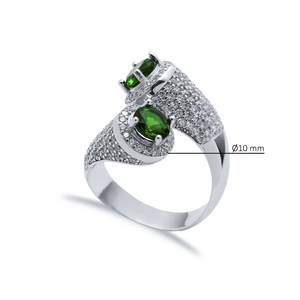 Emerald CZ Stone Double Side Round Stony Cluster <b>Adjustable</b> <b>Silver</b> <b>Ring</b> Wholesale Handmade 925 Sterling <b>Silver</b> - Product Image 2