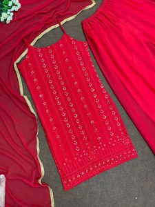 Ropa ÉTNICA DE BODA superventas, Top DE TRABAJO bordado, conjunto Dupatta Salwar Kameez Kurti Palazzo, ropa de fiesta ecológica al por mayor - Product Image 5