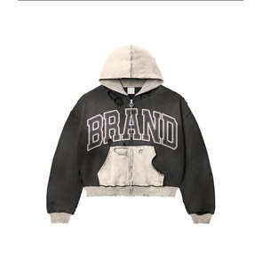 Sweat-shirts en coton français sur mesure pour hommes, surdimensionnés, lourds, avec impression sérigraphique, fermeture éclair, impression en relief, effet délavé au soleil - Product Image 1