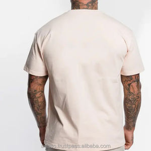 เสื้อยืดผ้าฝ้ายโอเวอร์ไซส์สำหรับผู้ชายผ้าย้อมสีพื้นแบบหลวมเปิดไหล่ตกโลโก้ตามสั่ง100% - Product Image 5