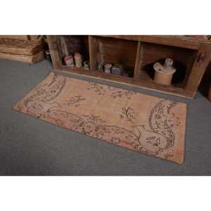 Alfombra de lana turca Vintage de 2,5x5,7 pies, diseño de retales beige y marrón, tejido plano con respaldo de látex para decoraciones de sala de estar - Product Image 3