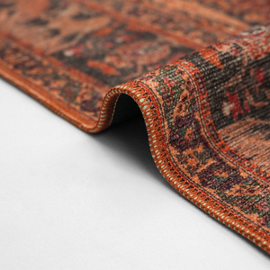 Alfombra Turca Art Deco Vintage de Terracota con Estampado Digital, Diseño Tradicional de Medallón, Lavable, Antideslizante y Plegable - Product Image 5