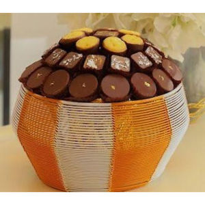 Elegance Decorative Tabletop <b>Chocolate</b> Serving Bowl Exclusive Quality <b>Orange</b> and White Metal Striped Wicker Sweets Serving Bowl - Product Image 1
