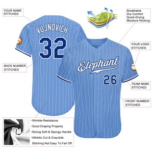 Maillot de baseball authentique personnalisé bleu clair à fines rayures blanc royal - Product Image 4